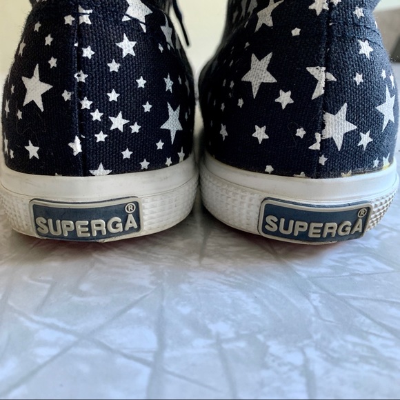 Superga Navy Stars High-Top Canvas Sneakers 7/7.5 - Picture 4 of 8